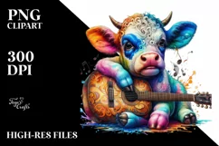 Baby Cow with Guitar, Colorful PNG Product Image 3