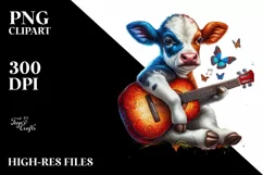 Baby Cow with Guitar, Colorful PNG Product Image 3