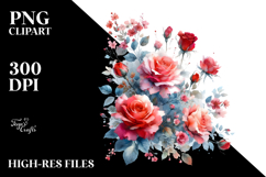 Vibrant Red Roses Washed Watercolor | Sublimation | Clipart Product Image 2