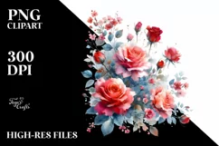 Vibrant Red Roses Washed Watercolor | Sublimation | Clipart Product Image 1