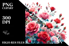Vibrant Red Roses Washed Watercolor | Sublimation | Clipart Product Image 2