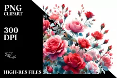 Vibrant Red Roses Washed Watercolor | Sublimation | Clipart Product Image 1