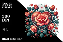 Simple Retro Heart with Roses PNG Product Image 2