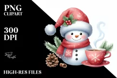 Cute Snowman with Santa Hat PNG Product Image 1