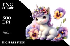 Cute Baby Unicorn with Pansy Clipart Product Image 3