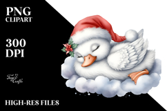 Baby Swan Dressed for Christmas Sleeping on a Cloud PNG Product Image 2