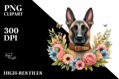 Watercolor Malinois Floral Frame, Caricature Big Eyes Product Image 1