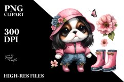Sublimation Clipart of Baby Japanese Chin with Flowers Product Image 1
