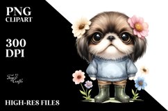 Sublimation Clipart of Baby Japanese Chin with Flowers Product Image 1
