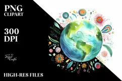 Colorful Whimsical Earth Watercolor Clipart Product Image 1