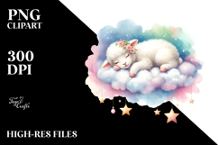 Pastel Lamb Sleeping on a Cloud PNG Product Image 2