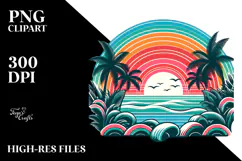 Retro Tropical Rainbow Sunset, Tshirt Style, Transparent PNG Product Image 2