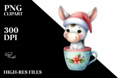 Cute Donkey with Santa Hat, Christmas PNG Product Image 2