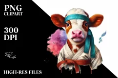 Baby Cow with Karate Belt, Colorful PNG Product Image 1