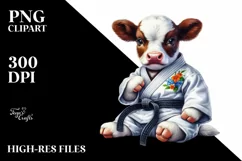 Baby Cow with Karate Belt, Colorful PNG Product Image 1