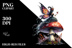 Fantasy Gothic Fairy on Mushroom, PNG Product Image 2