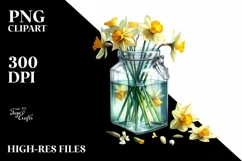 Watercolor Jar with Daffodil | Sublimation | Clipart Product Image 3