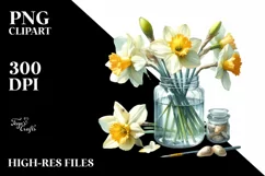 Watercolor Jar with Daffodil | Sublimation | Clipart Product Image 1
