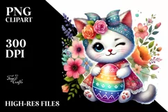 Boho Baby Cat Winking, Watercolor PNG Product Image 2