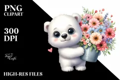 Cute Polar Bear with Flower Bouquet | Clipart Product Image 3