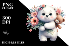 Cute Polar Bear with Flower Bouquet | Sublimation, Clipart Product Image 2