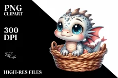 Cute Baby Dragon Smiling in Basket PNG Product Image 3