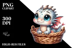 Cute Baby Dragon Smiling in Basket PNG Product Image 2