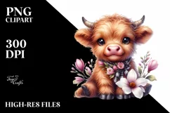 Cute Highland Cow Baby Magnolia Clipart Product Image 1