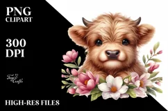 Cute Highland Cow with Flower Wreath, Transparent PNG Product Image 3