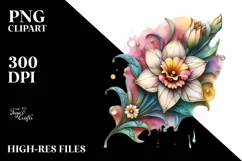 Pastel Wooden Daffodil Watercolor Splash PNG Product Image 3