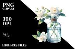 Watercolor Bottle with Gardenia | Sublimation | Clipart Product Image 1