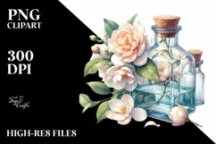 Watercolor Bottle with Gardenia | Sublimation | Clipart Product Image 1