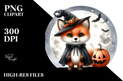 Cute Baby Fox on Moon Halloween PNG Product Image 2