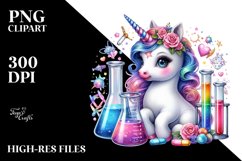 Baby Unicorn with Beaker and Test Tubes, Colorful PNG Product Image 3