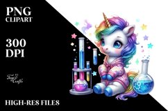 Baby Unicorn with Beaker and Test Tubes, Colorful PNG Product Image 3