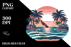Retro Tropical Beach Sunset PNG Product Image 2
