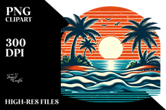 Retro Tropical Beach Sunset PNG Product Image 2