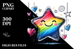 Smiling Star with Hearts Watercolor PNG Product Image 2