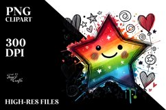 Smiling Star with Hearts Watercolor PNG Product Image 2