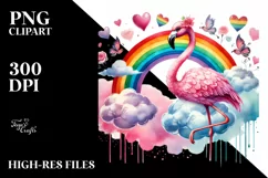 Colorful Watercolor Flamingo on Cloud with Hearts PNG Product Image 2