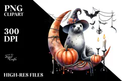 Seal Dressed for Halloween on Half Moon PNG Product Image 2