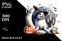 Seal Dressed for Halloween on Half Moon PNG Product Image 2