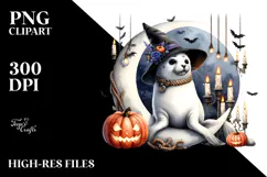 Seal Dressed for Halloween on Half Moon PNG Product Image 2