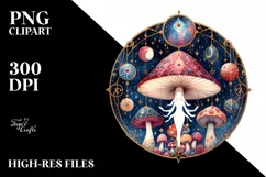 Watercolor Celestial Mushroom with Tarot Theme PNG Product Image 2