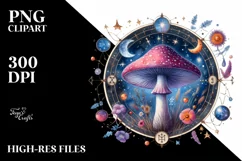 Watercolor Celestial Mushroom with Tarot Theme PNG Product Image 2