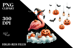 Halloween Flamingo on Cloud PNG Product Image 2