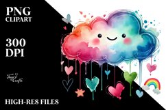 Smiling Washed Watercolor Cloud with Hearts PNG Product Image 2