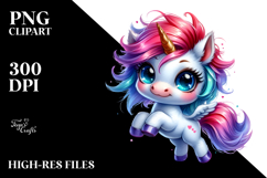 Jumping Baby Unicorn with Cool Haircut, Watercolor PNG Product Image 2