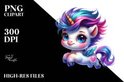 Jumping Baby Unicorn with Cool Haircut, Watercolor PNG Product Image 2