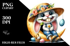 Watercolor Goofy Bunny with Flower in Mouth PNG Product Image 2